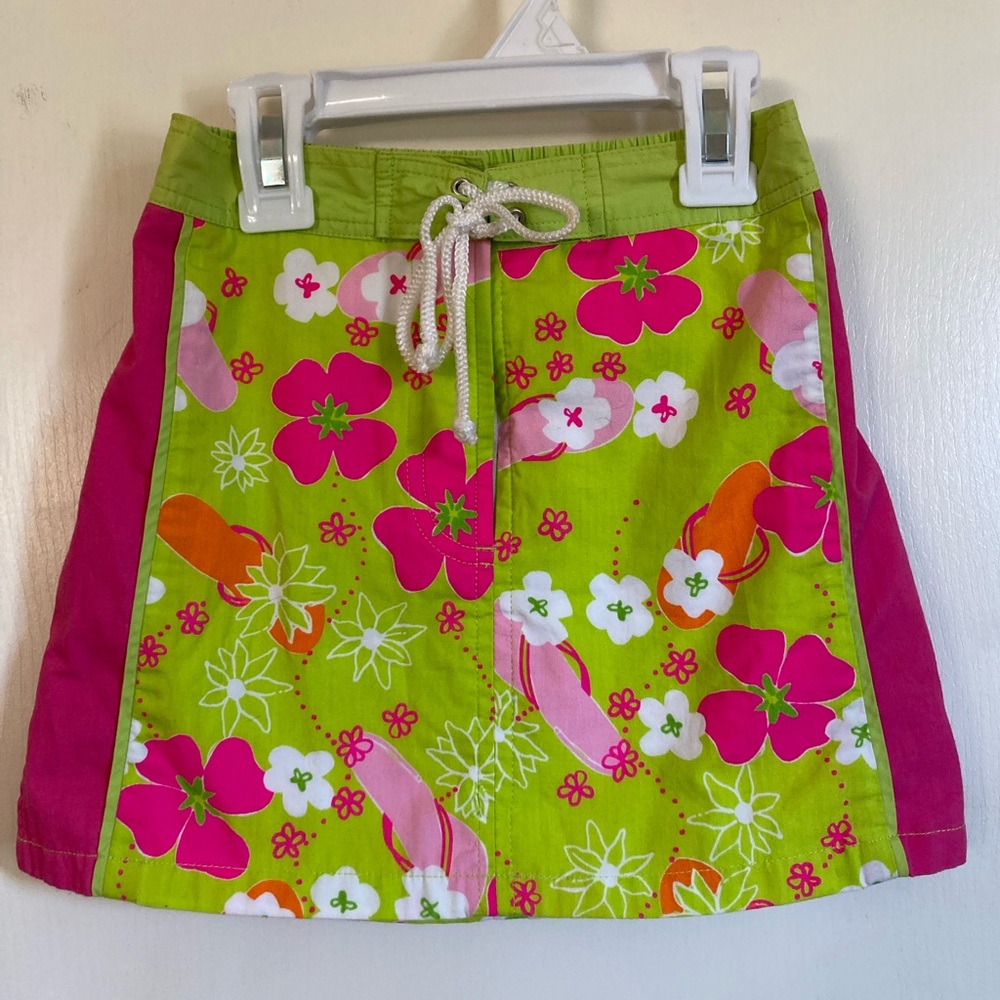 Lily Pulitzer Lime Green Floral with Hot Pink Outline Skirt #IH